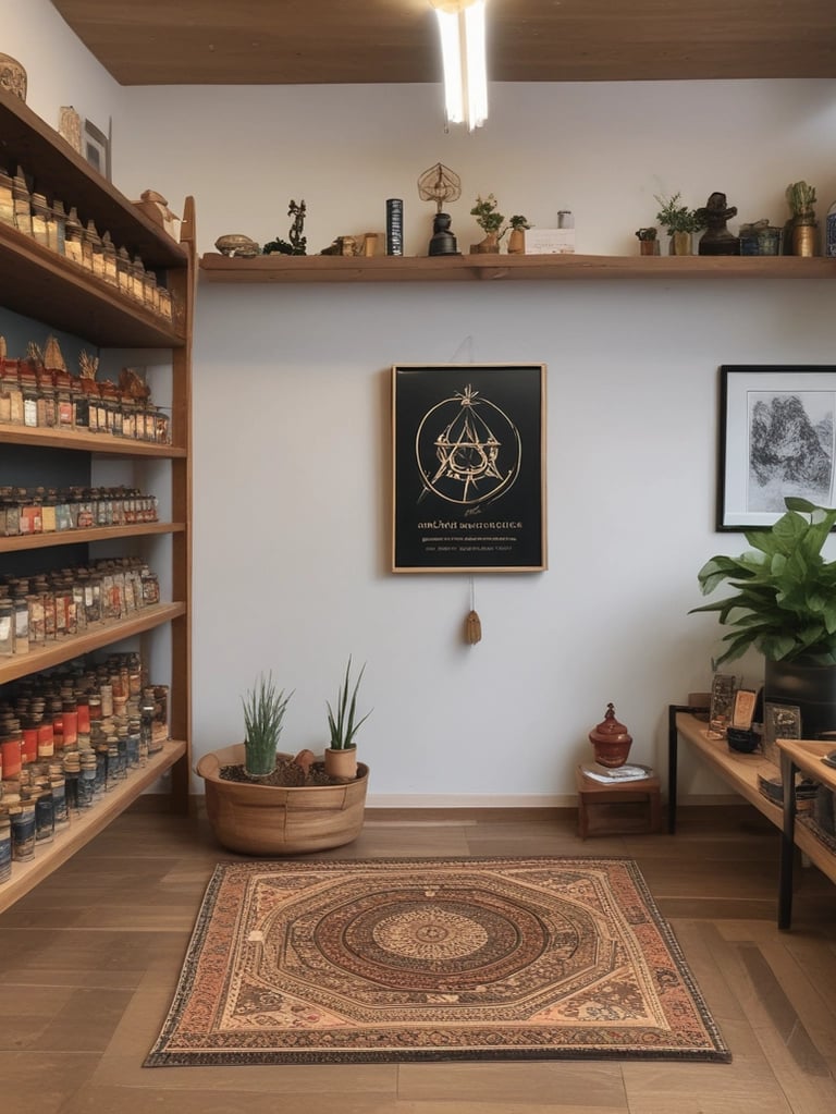 A cozy corner with soft lighting, a bundle of incense gently burning beside a journal and a cup of tea.