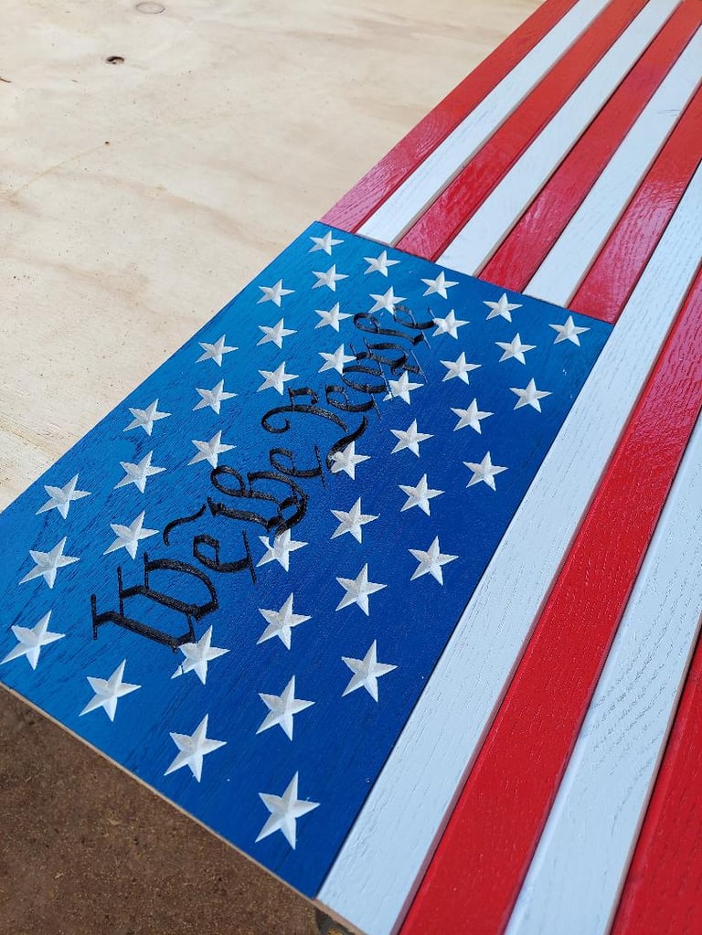 Rustic Wooden CNC Carved American Flag.