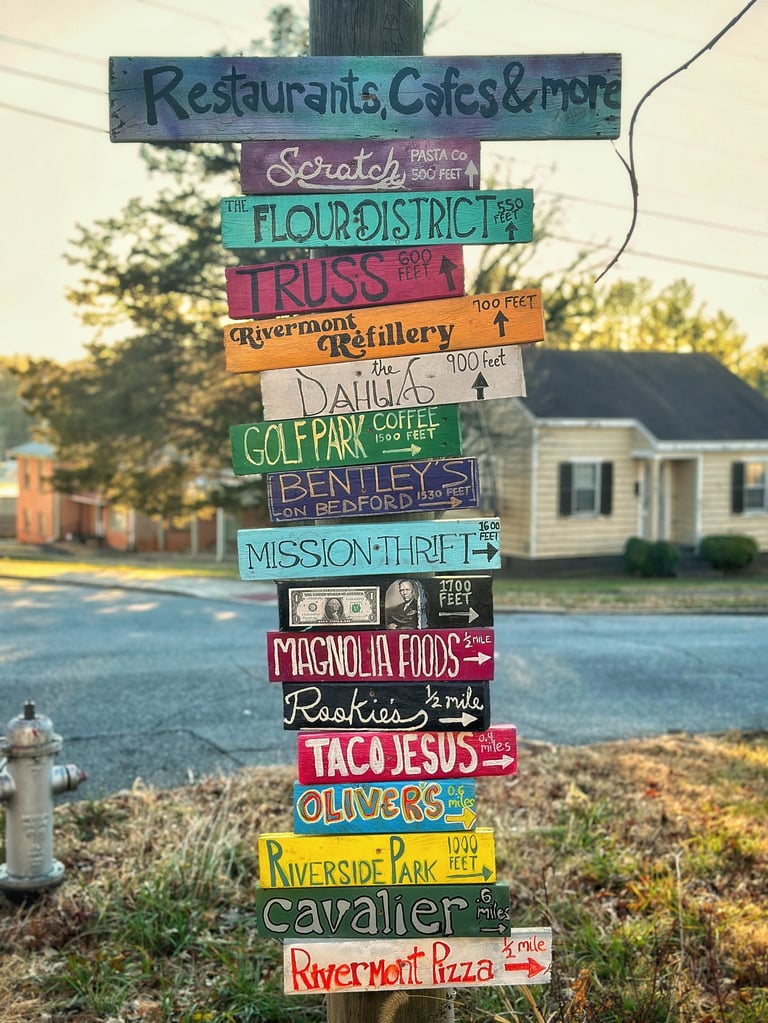 signage at 2123 Rivermont apartments for Rivermont neighborhood restaurants
