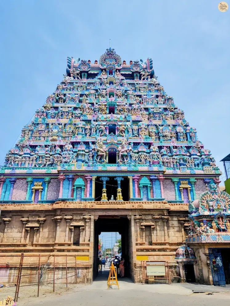 Main gopuram of Jambukeshwar Temple in Thiruvanaikaval, Trichy, Pancha Bhoota Sthalams, dedicated to the water element.