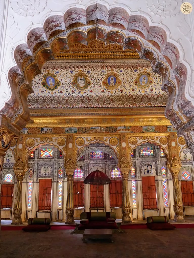 Phool Mahal at Mehrangarh Fort Jodhpur, a golden hall once used for royal gatherings and cultural performances.