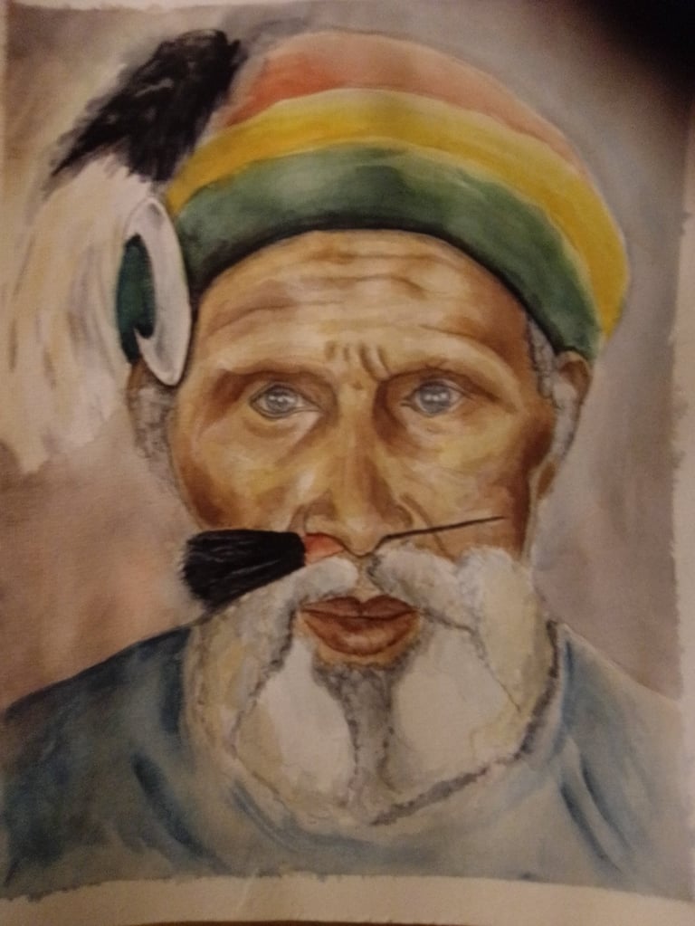 Une rencontre en Papouasie, aquarelle sur papier 100% coton, Sébastien Schoch