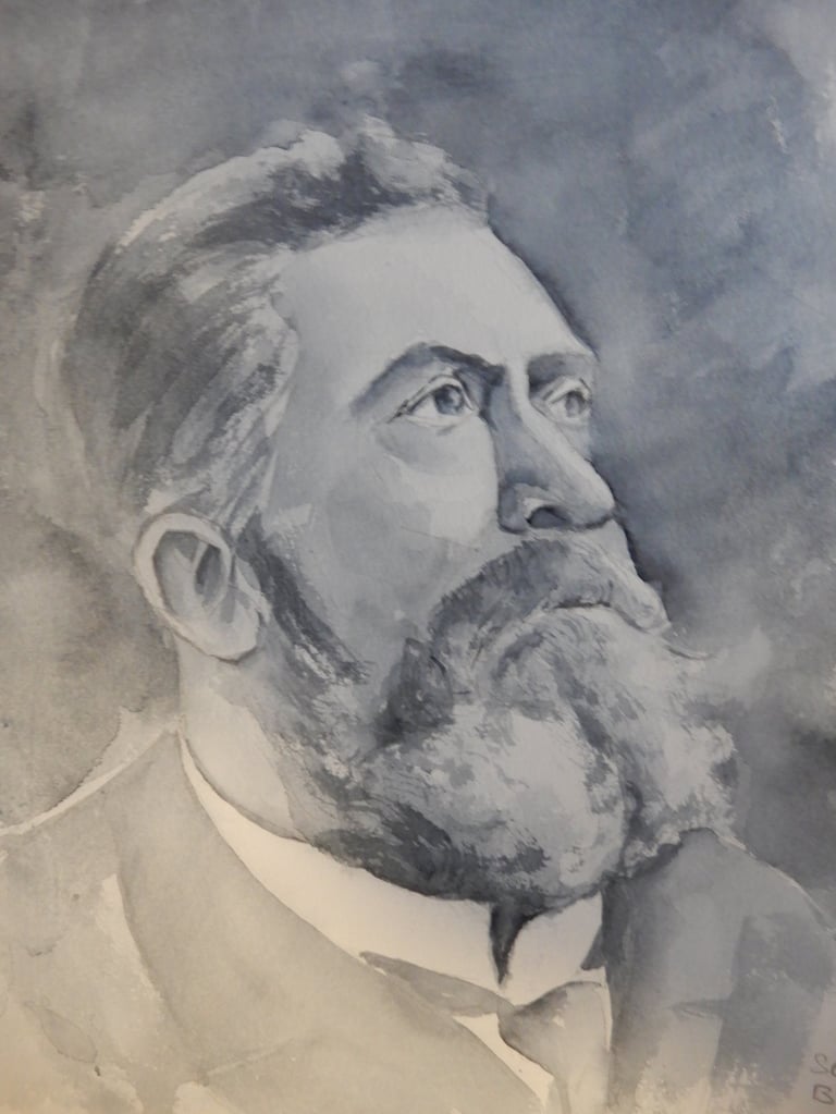 Jean Jaures, aquarelle sur papier 100% coton, Sébastien Schoch
