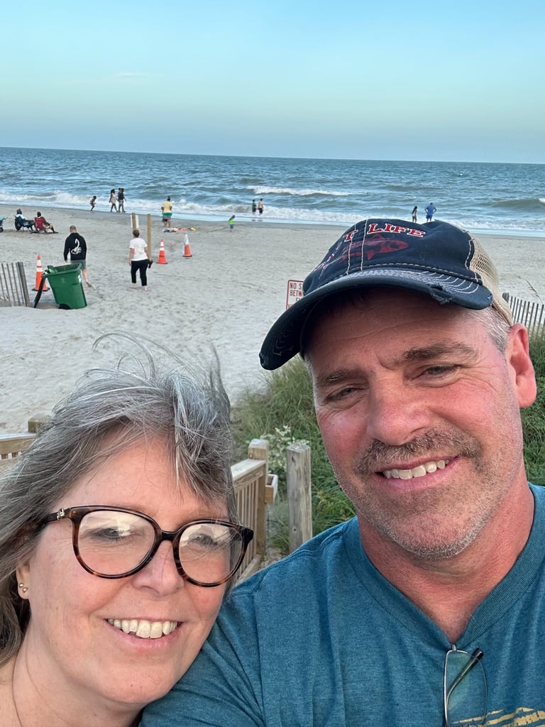 My wife Debbie and myself (Jim) at the beach celebrating family vacation together.