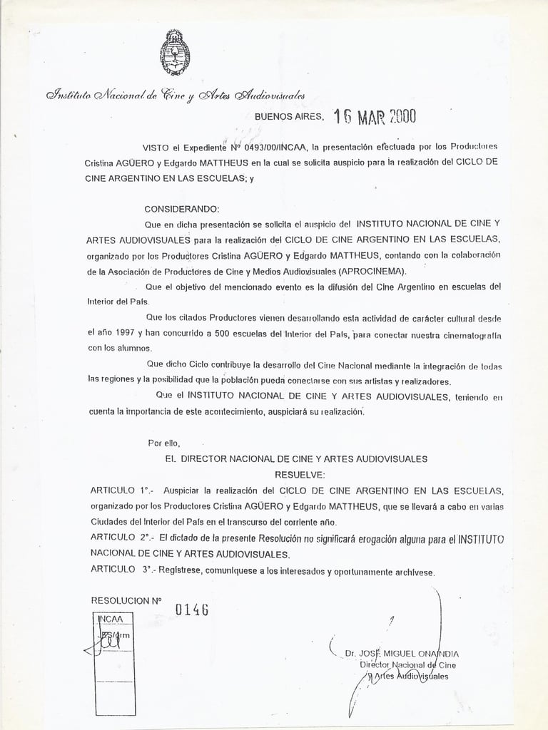 Auspicio Instituto Nacional de Cine y Artes Audiovisuales