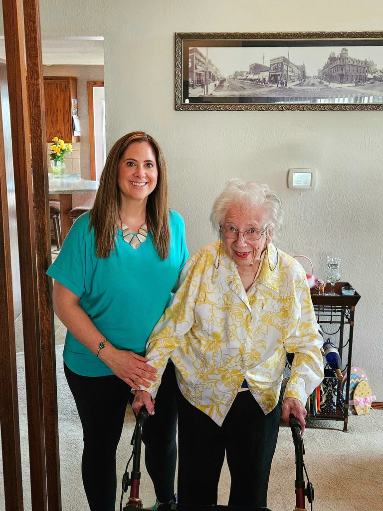 Physical therapy: gait training with a geriatric patient at home.