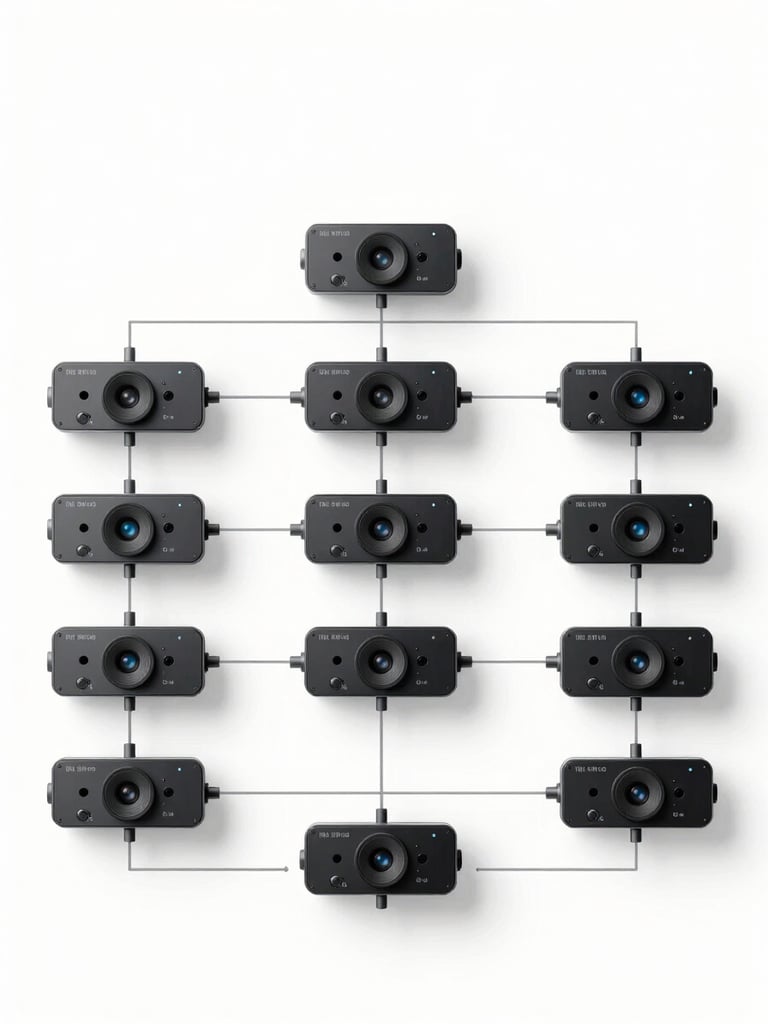 A high-fidelity system architecture diagram, clean node-based network visualization, crisp white backdrop, bright studio lighting, minimalist UI design.