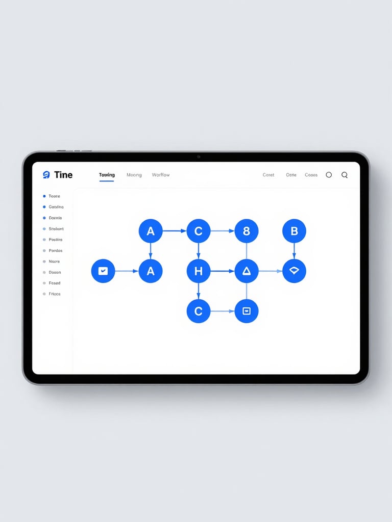 Minimalist clean dashboard interface showing real-time automation workflows on a screen, electric blue accents, sharp focus, bright studio lighting