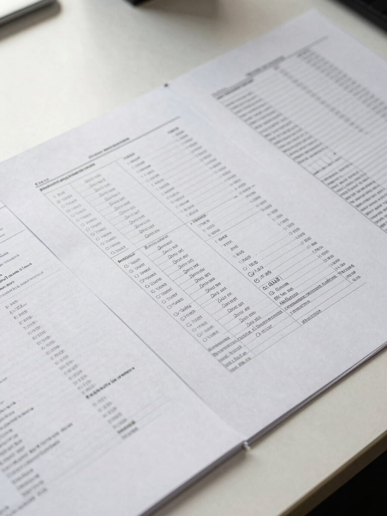 Overhead close shot of forensic case files spread across a clean desk, handwritten annotation in margins, natural north-facing daylight, precise documentary framing, no human figure visible
