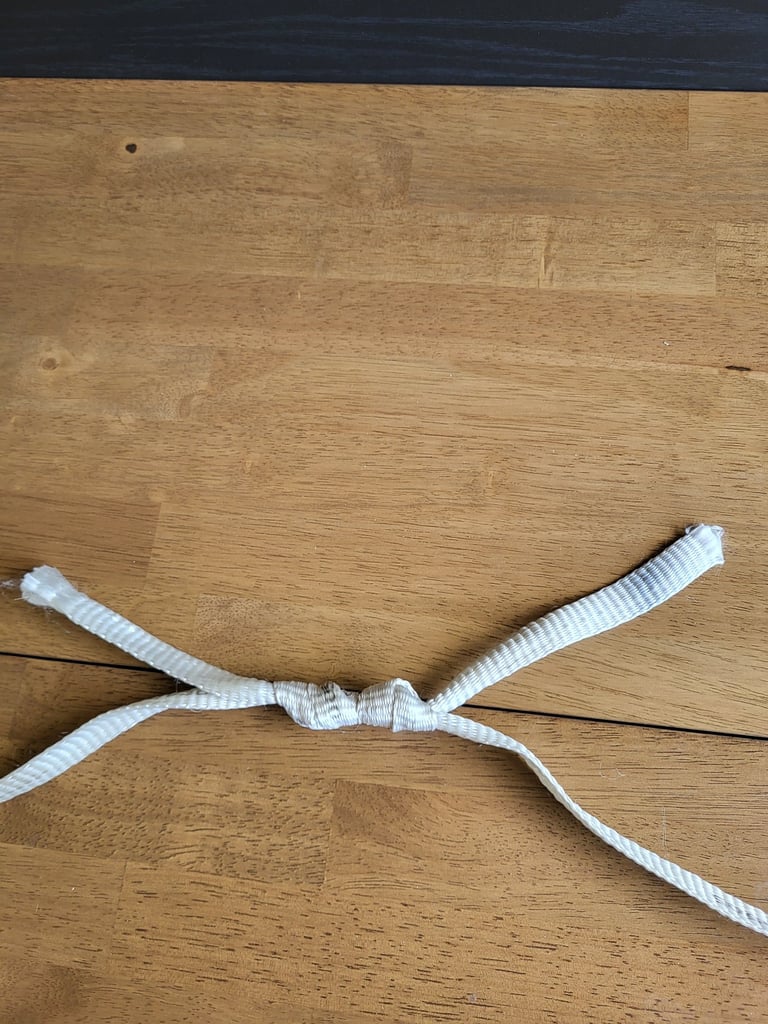 Double Fisherman's Knot joining two pieces of 2500 lb. Mule Tape