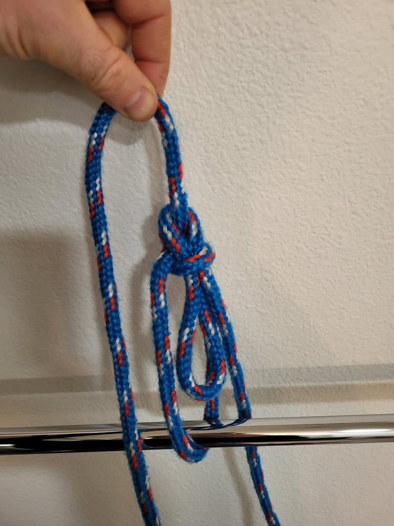 Bowline with a bight tied in the middle of a blue rope