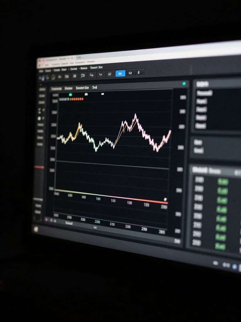 Moody high-contrast close-up of a technical dashboard on a dark monitor showing conversion rate metrics, dramatic side-lighting, desaturated cool tones, sharp focus, 35mm film