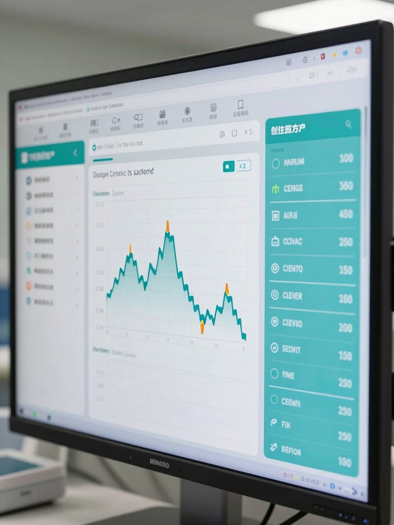 High-density hospital management dashboard interface showing patient registration metrics, real-time bed occupancy chart, and active clinical alerts in clean slate gray and teal UI.
