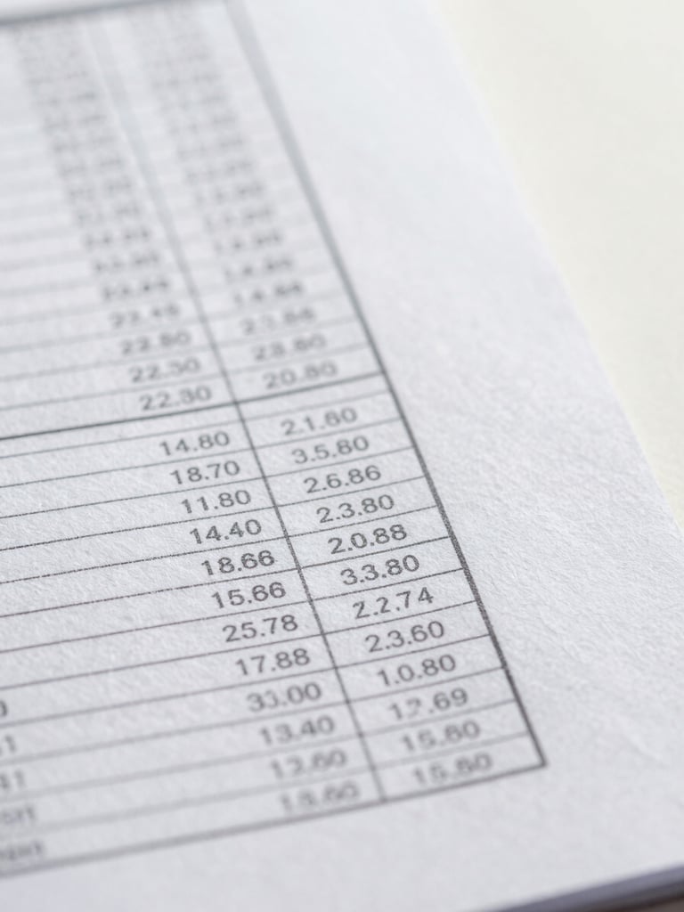 Macro shot of a detailed financial balance sheet on textured paper under soft office daylight, focus on precise columns of numbers, clean corporate aesthetic, no people.