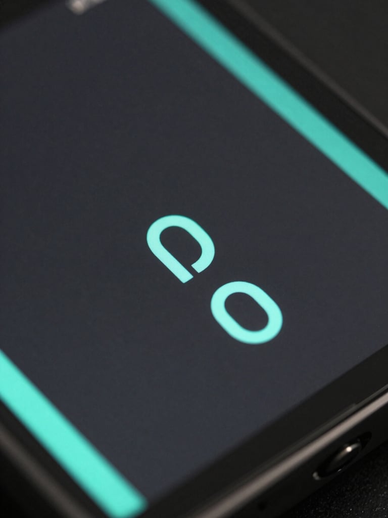 Macro close-up of a high-end personal device displaying a clean, minimal dashboard, dark slate background with sharp electric-teal highlights.