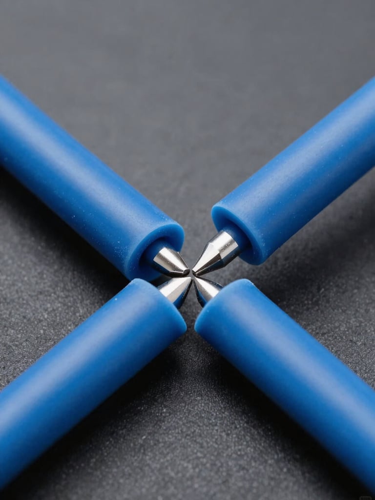 Macro close-up of heavy-duty blue silicone sheath cable being precisely cut in a clean warehouse environment, industrial tools, high-contrast studio lighting