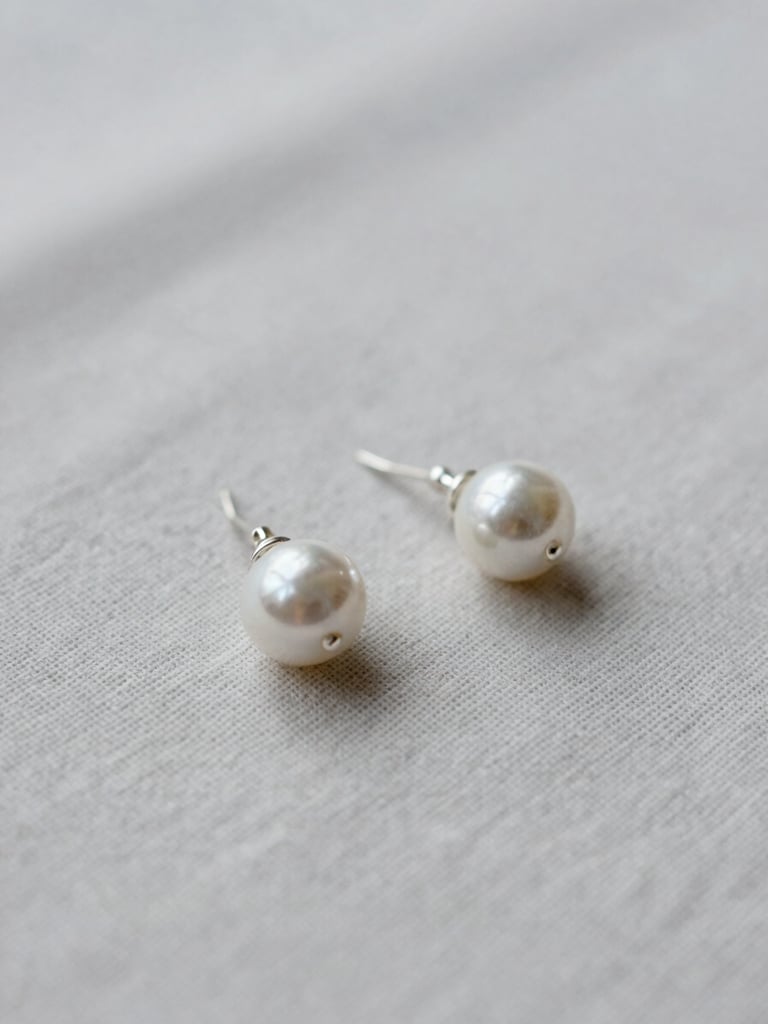 Still-life composition of silver earrings resting on textured light gray linen, soft overcast daylight, shallow depth of field.
