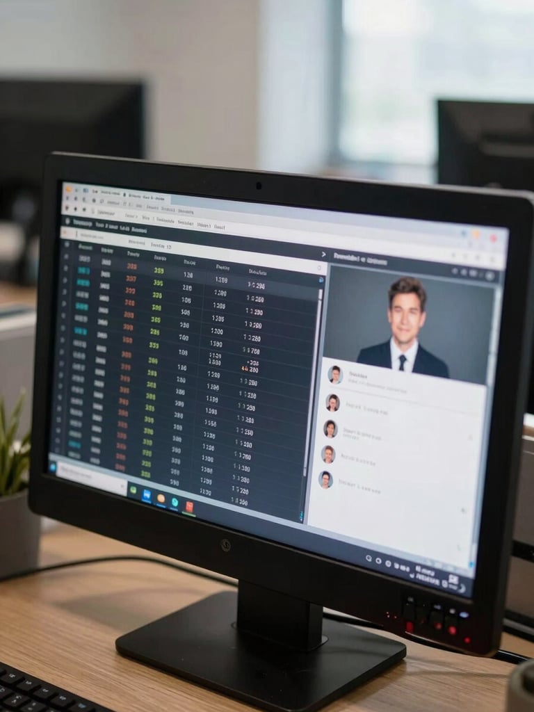 Close-up of a support dashboard screen showing ticket queue, resolution metrics, and live agent handoff panel, bright office environment, no people in frame