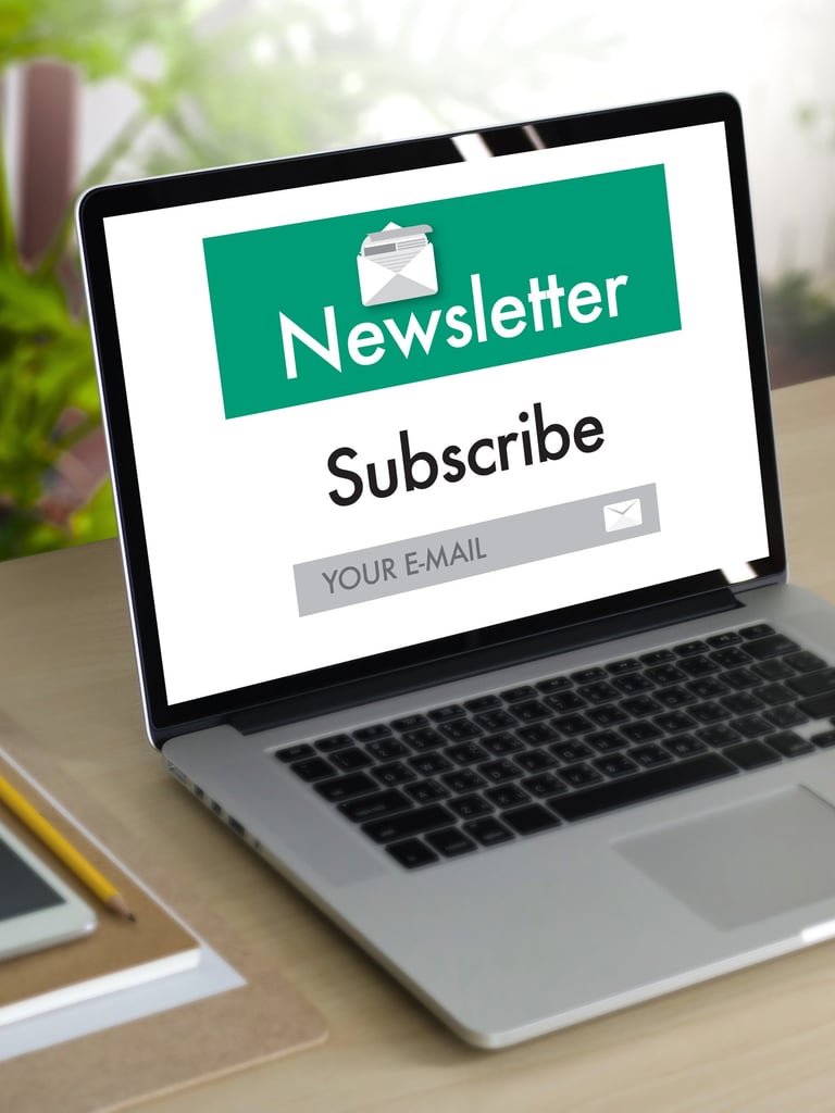 Laptop screen displaying a newsletter signup form for updates
