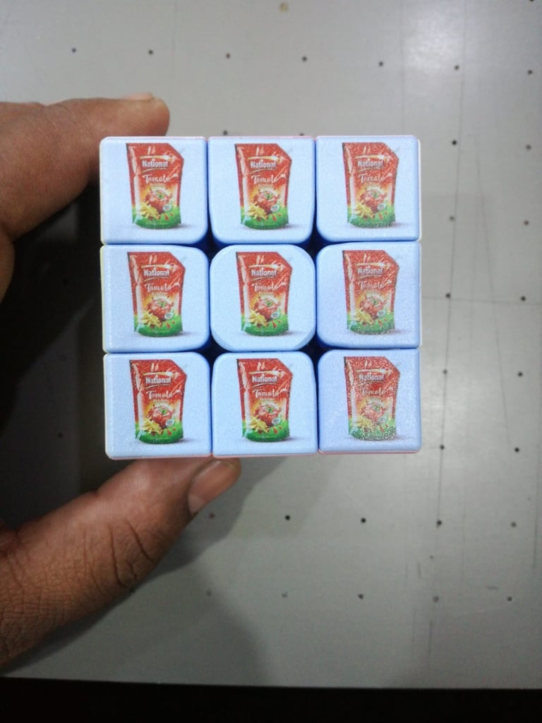 Intricate UV printing on small cubes for corporate promotional items