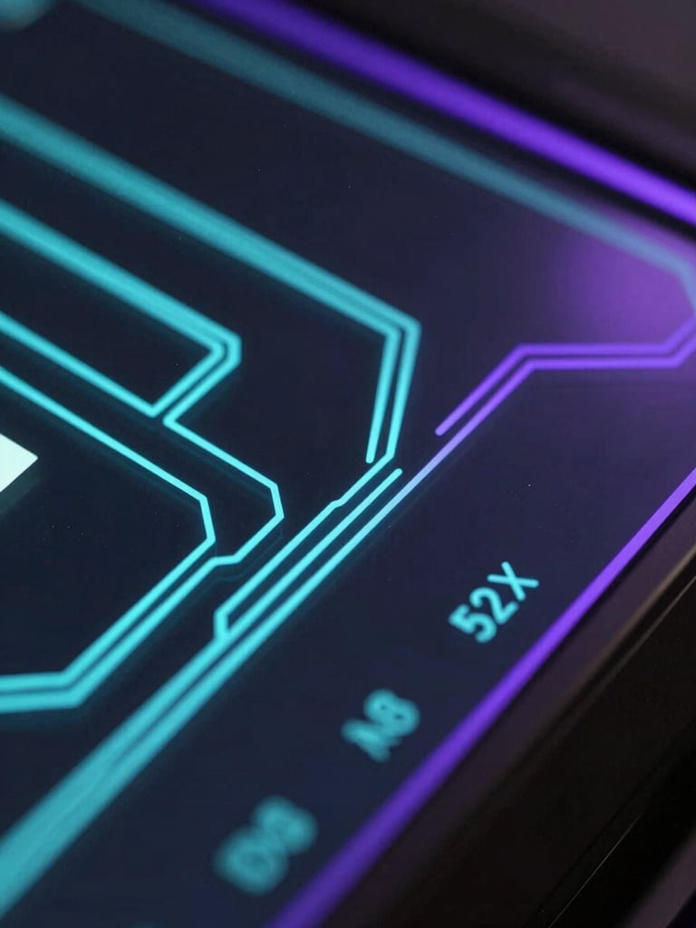 Macro close-up of dark glass with precise cyan and violet edge-glows, clean vector lines representing data routing, high-precision command center aesthetic.