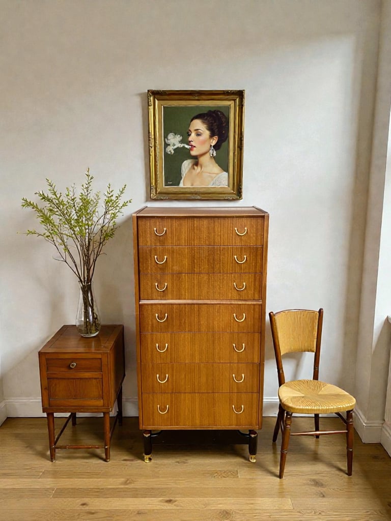 Vintage Mid Century storage G Plan Librenza tallboy chest of drawers in teak, 1960s E. Gomme design with retro MCM lines