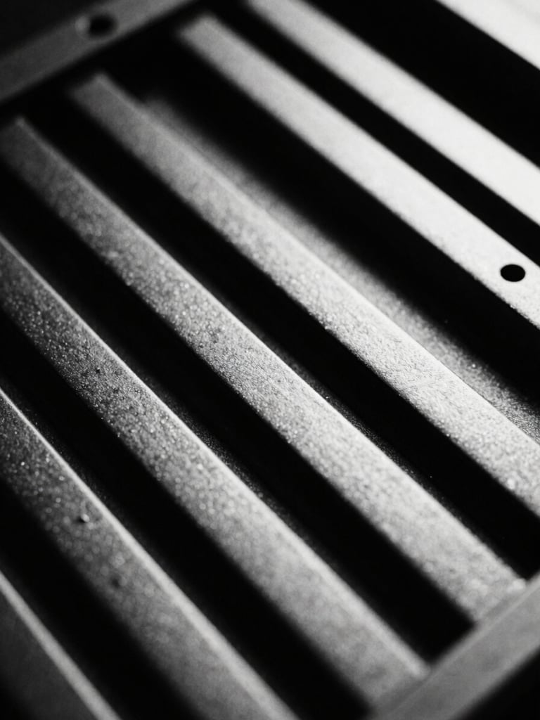 Macro close-up of high-end computer hardware chassis, sharp architectural lines, dramatic key light, stark monochrome tones, 35mm film grain