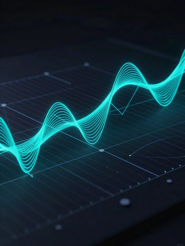 Sleek dark-mode 3D render of a complex mathematical graph, glowing cyan and deep slate lines charting structural stability across multidimensional axes, technical aesthetic