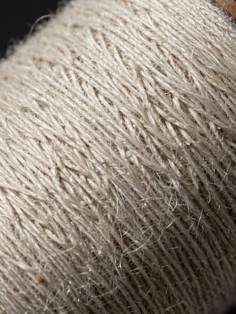 Extreme macro close-up of a heavy-weight raw cotton weave, showing individual yarn fibers and technical interlocking knit structure, high-contrast studio lighting with sharp directional shadows.