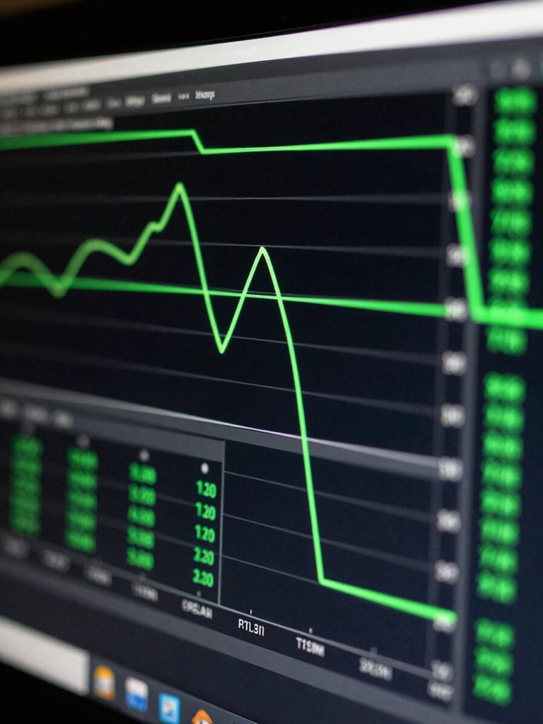 Macro close-up of a terminal screen showing a low-latency performance profile with terminal green telemetry lines and system metrics on a dark background.