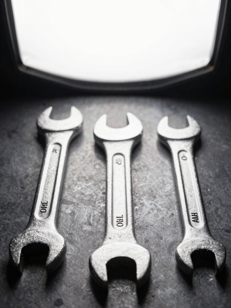Extreme close-up overhead of a pick set and tension wrench laid on a dark metal surface, bright studio light from above, sharp documentary focus, no hands visible