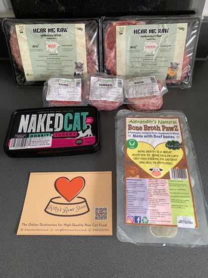 Customer photo of their order from Kitty's Rawr Store featuring raw cat food