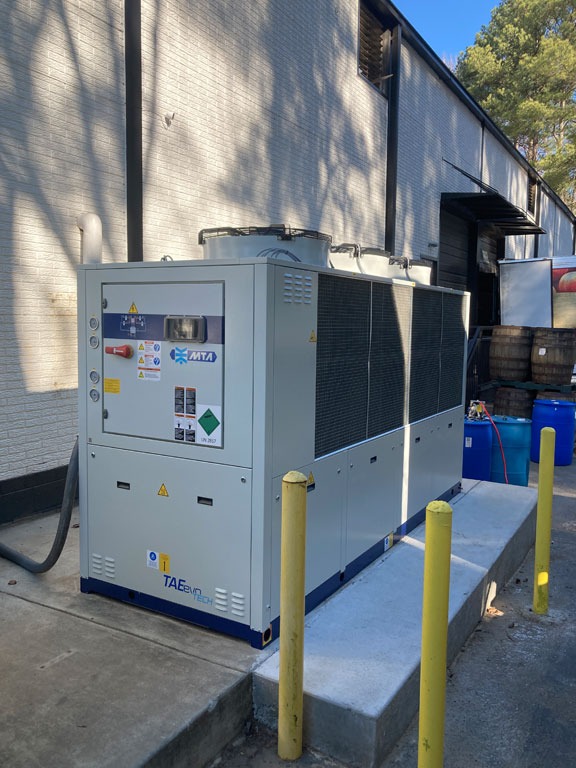 Glycol chiller for brewery process cooling.