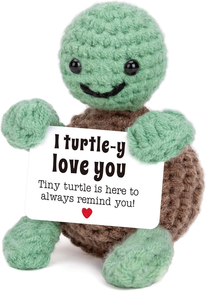 Handmade crochet turtle doll perfect for Valentine's Day gifts.