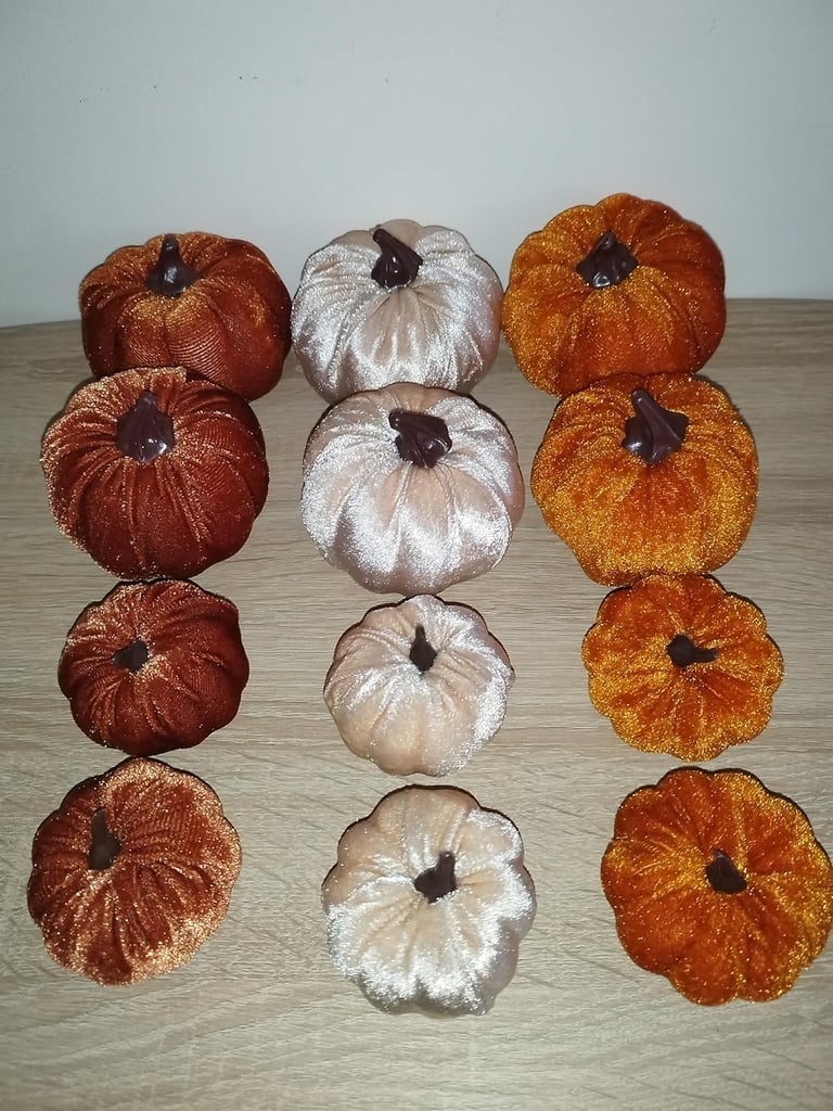 Set of 12 hand-painted artificial pumpkins for fall, Halloween, and Thanksgiving home décor