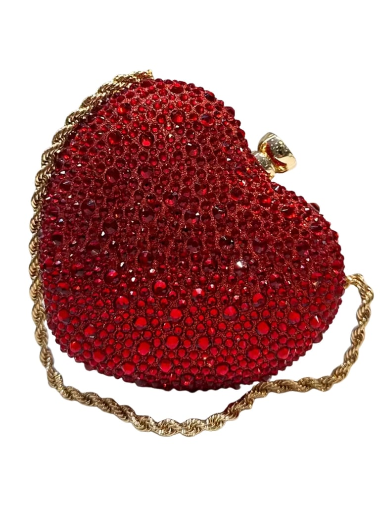 Red Shiny Heart-Shaped Evening Clutch – Beaded Elegant Wedding & Party Bag