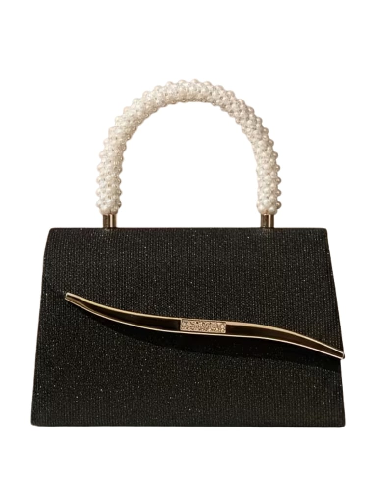 Black Beaded Evening Clutch with Detachable Strap