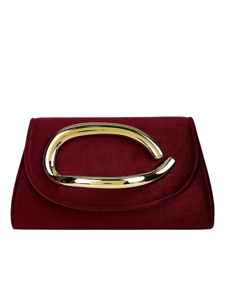 Crimson Corduroy Evening Clutch with Removable Metal Chain