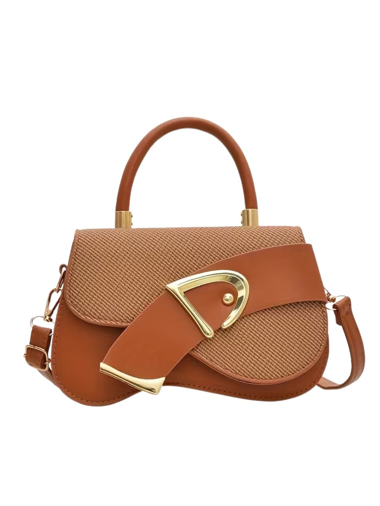 Brown Clamshell Crossbody Bag – Adjustable PU Handbag for Everyday & Formal Use