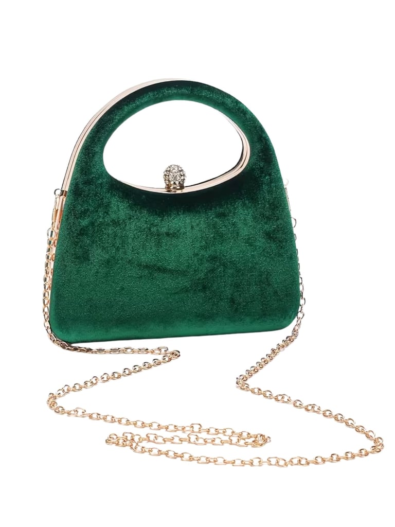 Emerald Green Faux Fur Evening Clutch with Rhinestone Accent