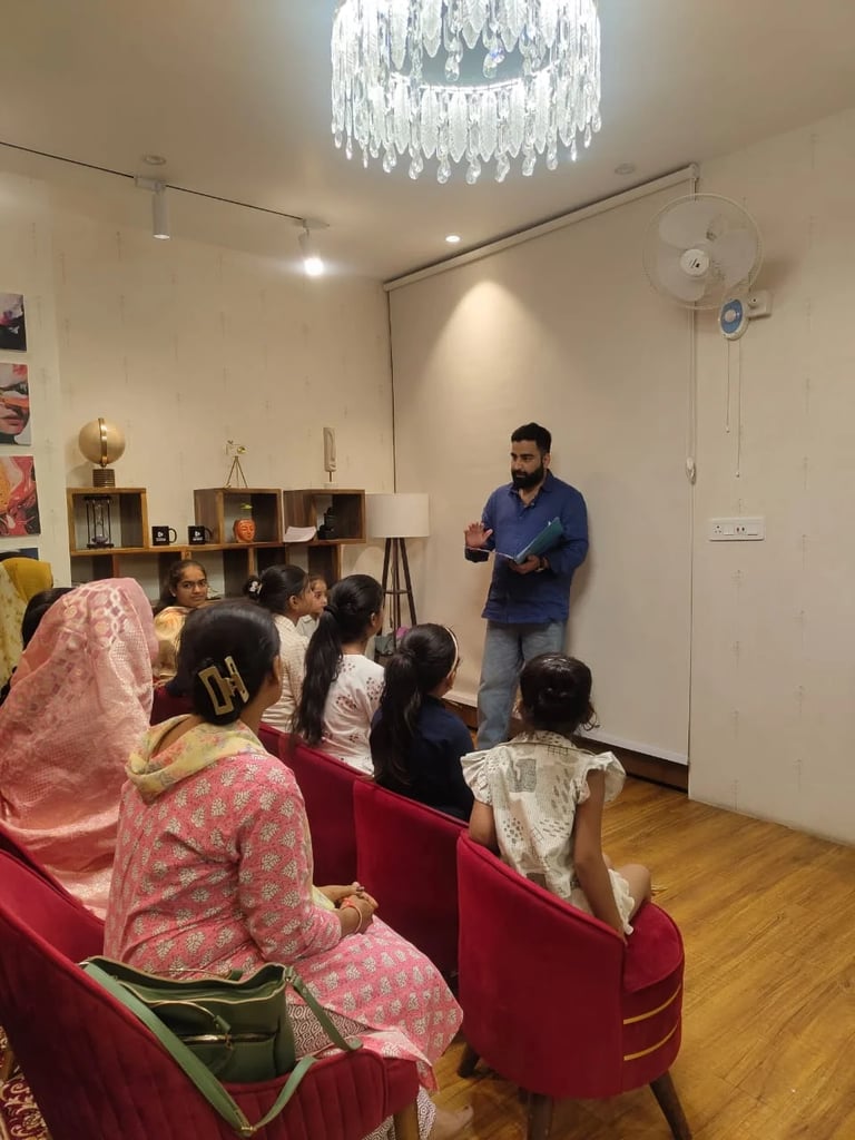 Vikash Sharma, foundation founder, conducting an awareness session for women and children