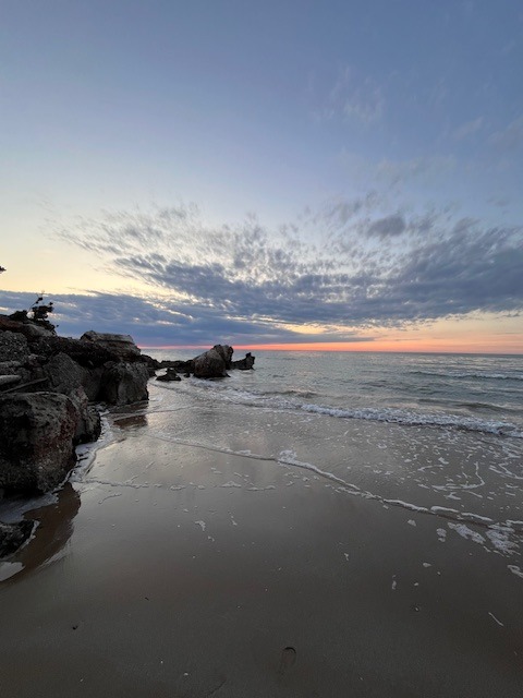 plaża, zachód słońca, wybrzeże Italii