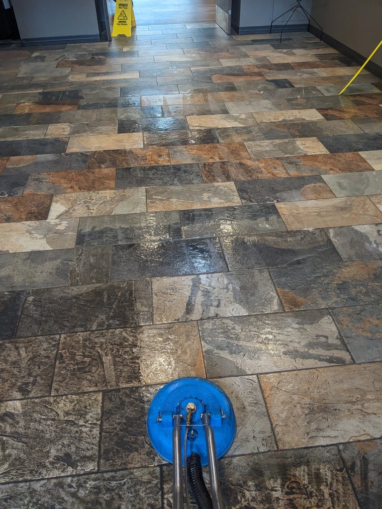 Tile floor cleaning transformation in Olympia senior living community