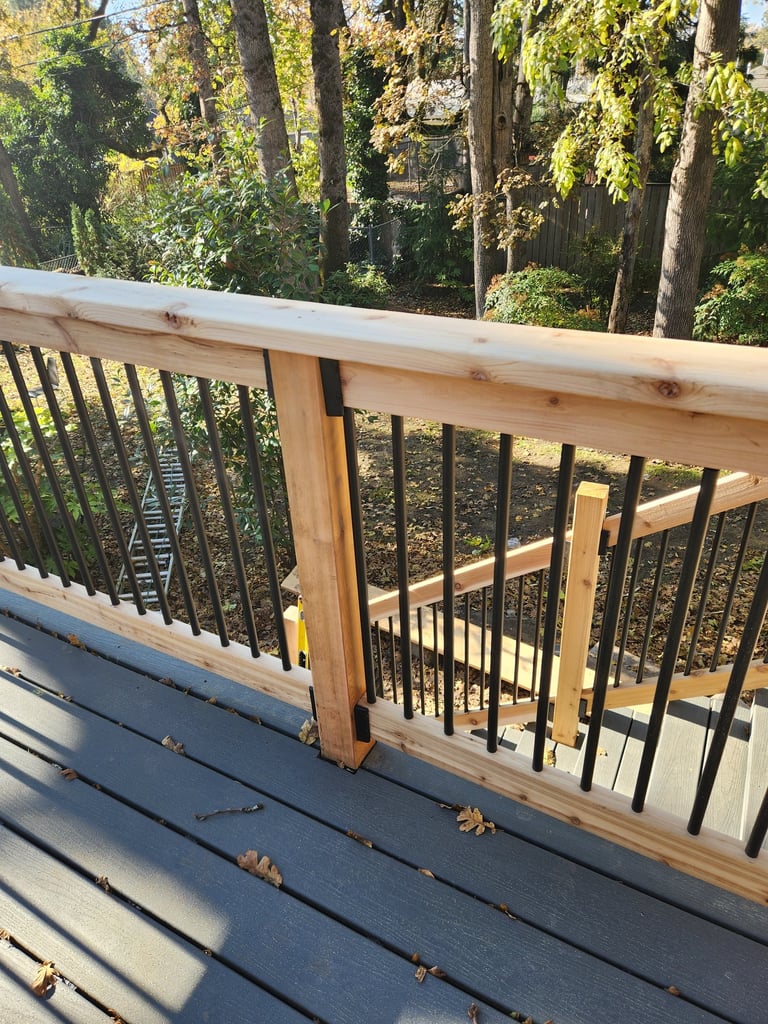 Trex decking with cedar and aluminum handrail