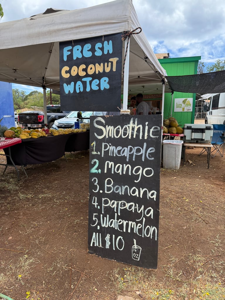 smoothies coconut water and fruit stand in kauai Hawaii