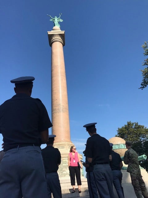Dr. Hooton, center, at Battle Monument discussing Civil War memory with students at West Point