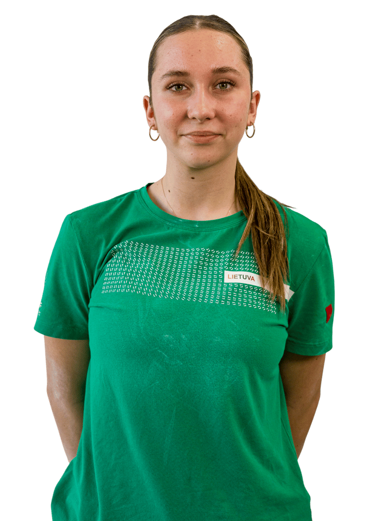 a girl in a green shirt