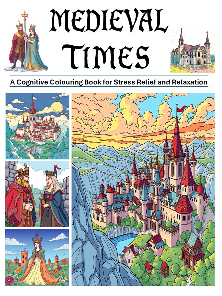 Medieval times colouring book cover