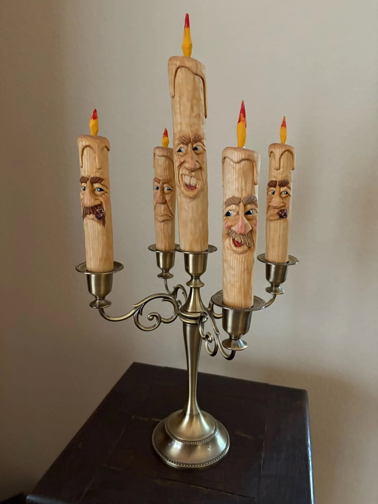 Carved candles by Jim Oehmke