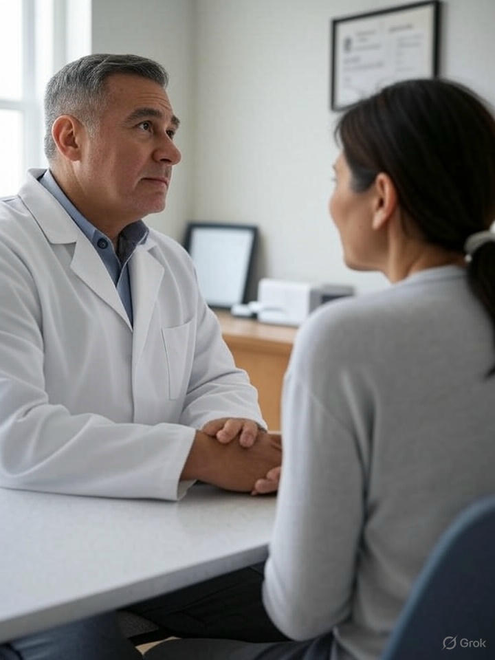 a doctor talking to a patient about her patient
